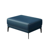 Modern blue entryway bench upholstered in faux leather for comfortable seating